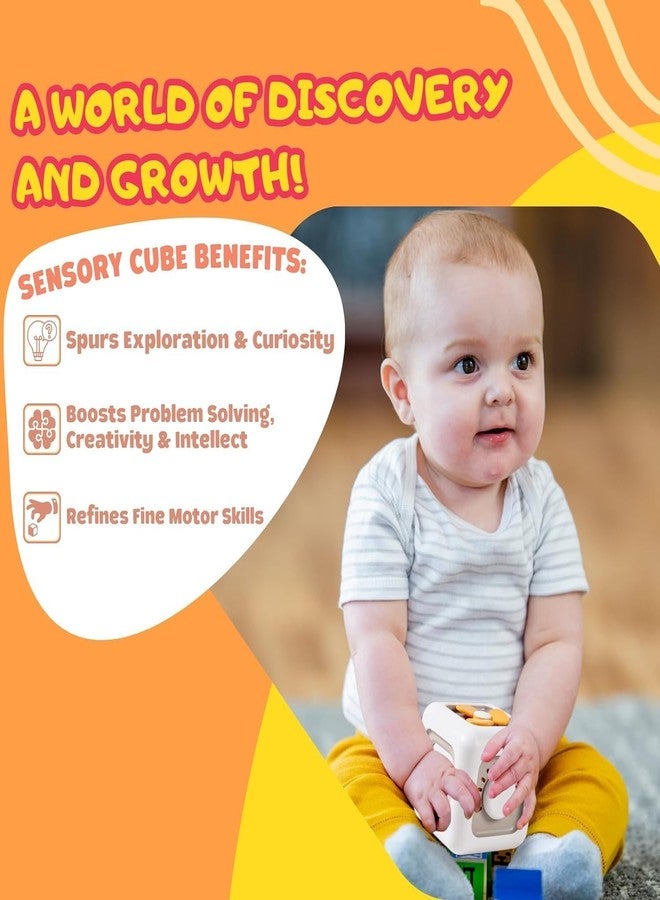 FEXONXA مكعب فيكسونكسا مونتيسوري التفاعلي للأطفال الصغار من عمر 1-3 سنوات - مكعب أنشطة وتعليم 6 في 1، لوحة تفاعلية سهلة الحمل مع ألعاب حسية، ومراوح دوارة، وأزرار، وتروس، وأدراج قابلة للسحب - Image 4